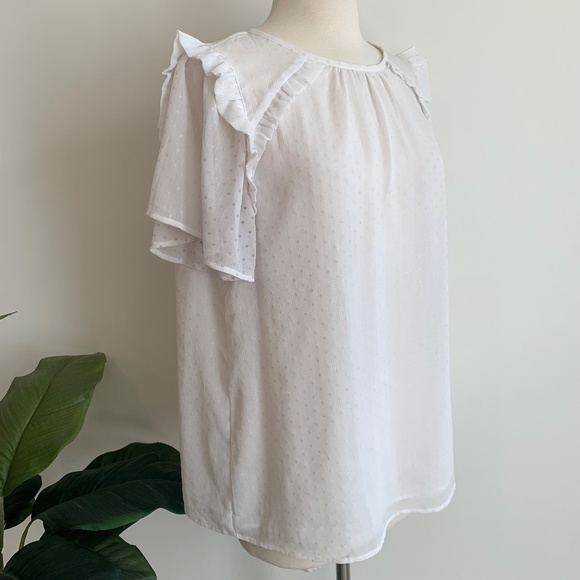 LOFT White Swiss Dot Ruffle Blouse Size Medium - Picture 2 of 8